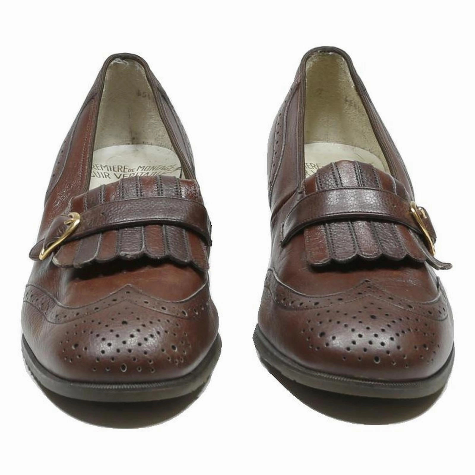 HASLEY Womens Brown Leather Buckle Mid Heel Shoes UK 4.5 Classic Formal Jack Brogues