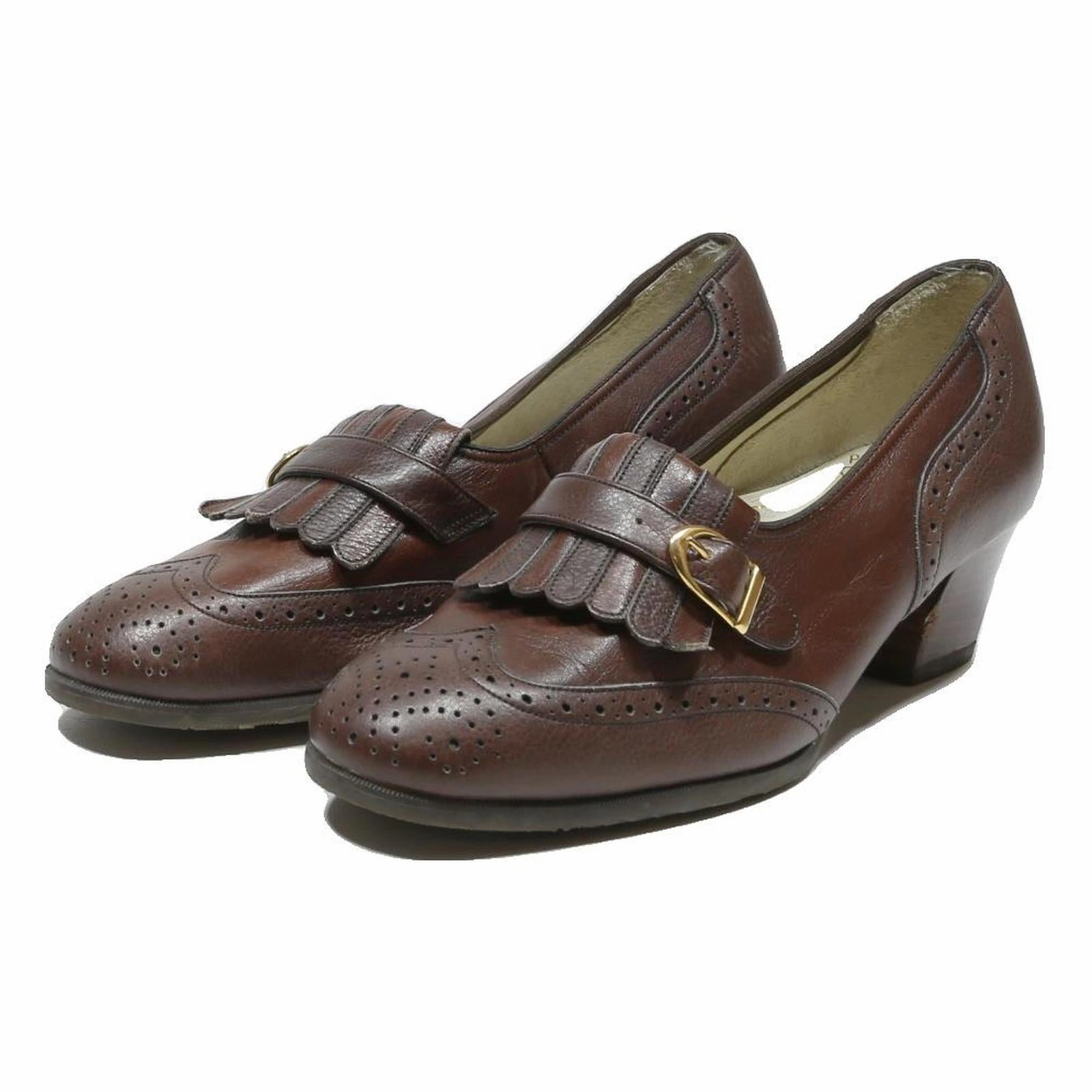 Loake Chester Brogues HASLEY Womens Brown Leather Buckle Mid Heel Shoes UK 4.5 Classic Formal