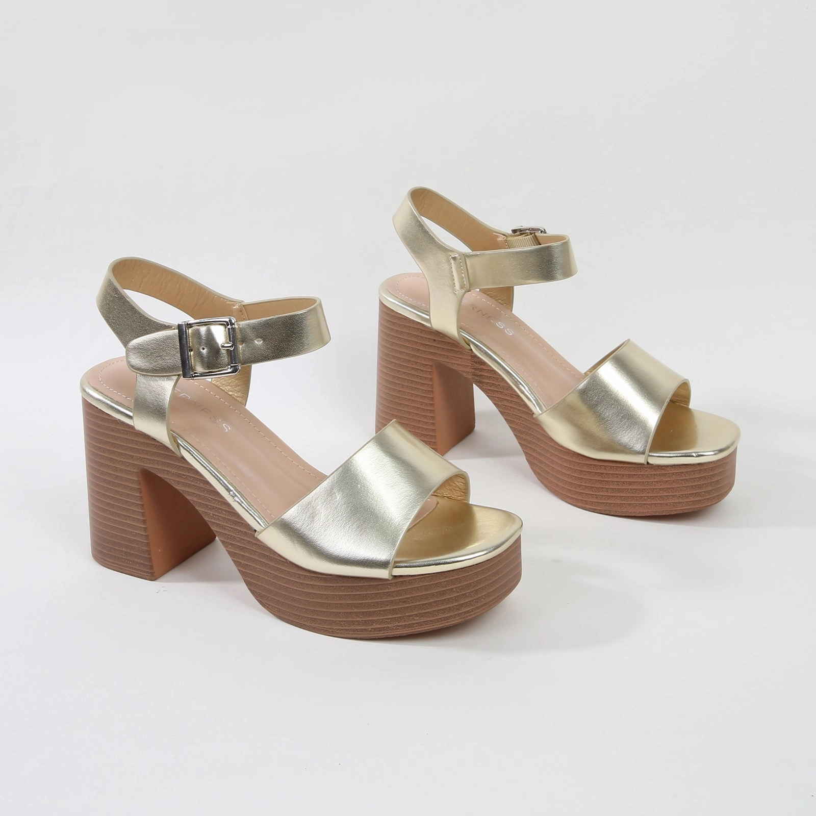 Eulala Metallic Gold Platform Block Heel Sandals