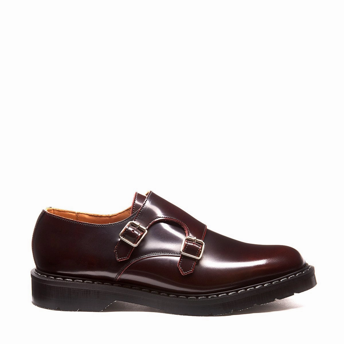Pattern Brogue Burgundy Rub-Off Double Buckle Monk Shoe