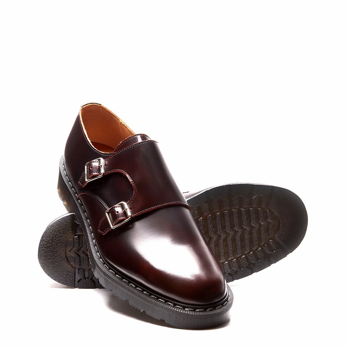 Burgundy Rub-Off Double Buckle Monk Shoe Purple Brogues