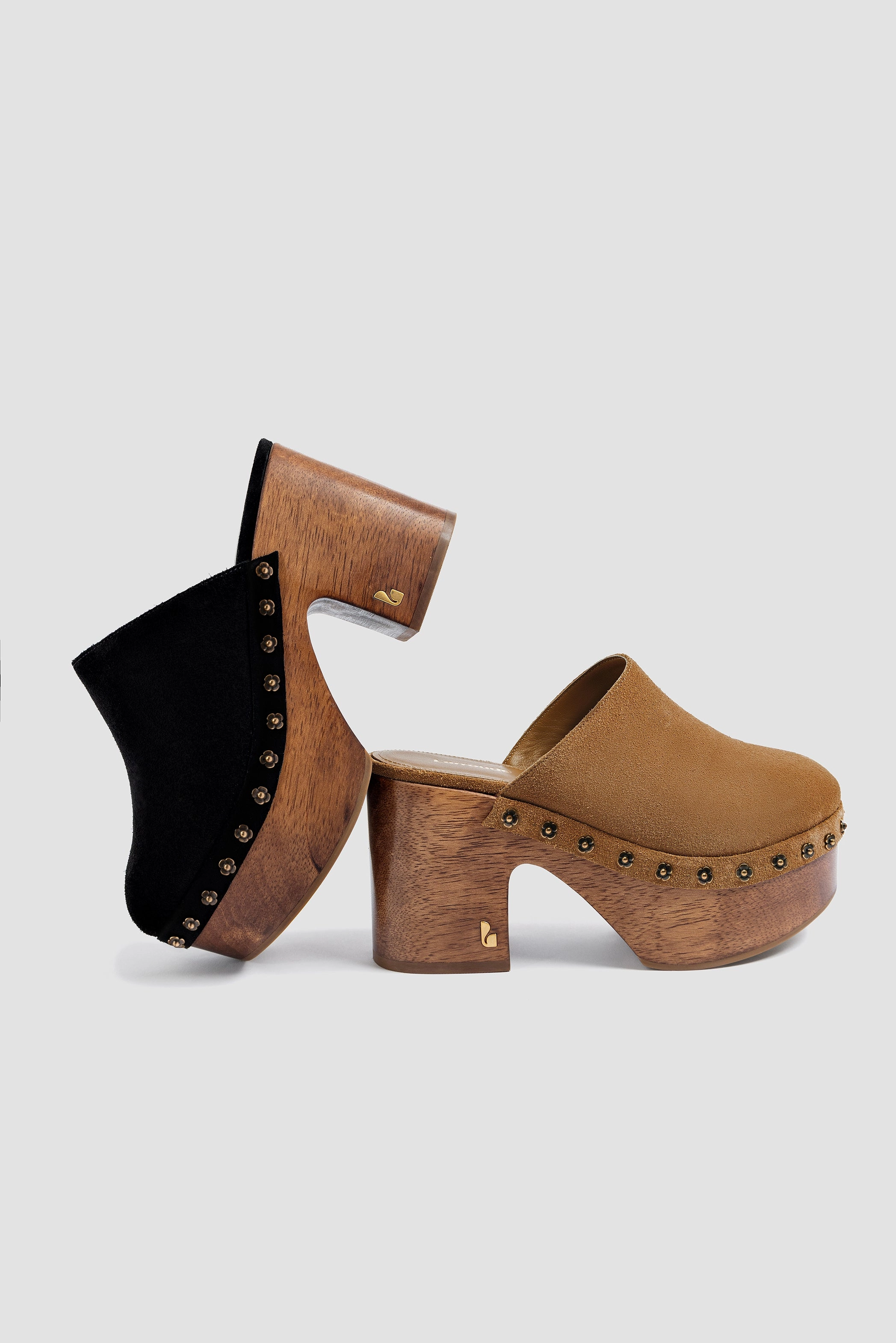 Mary Jane Shoes With 1 Inch Heel Miso Wooden Platform Clog In Peanut Suede