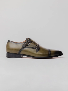 Shubhan Double Monk - Olive Patina Tan Leather Brogue Boots