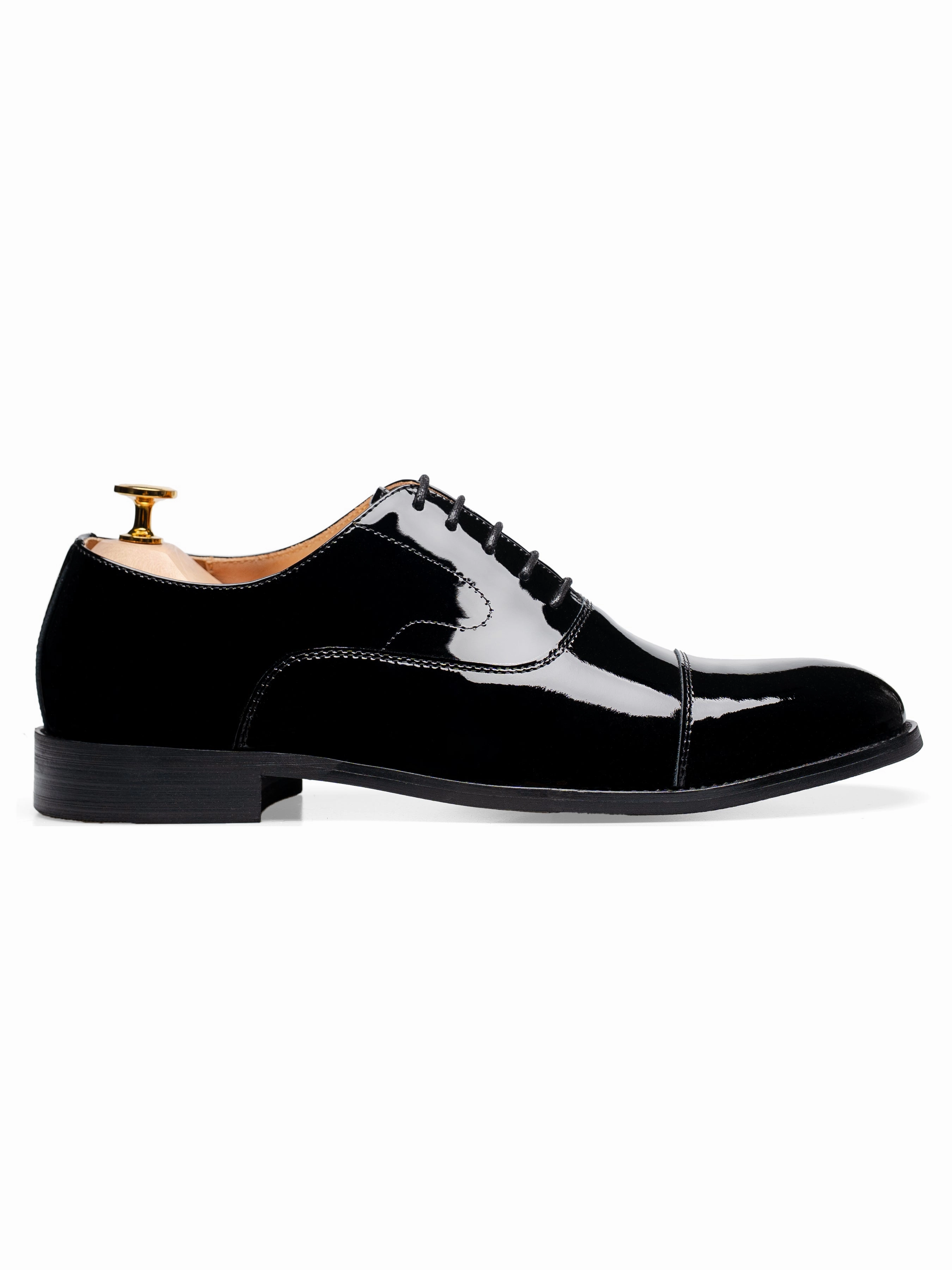 Oxford Cap Toe Tux - Black Patent Leather Boat Oxfords