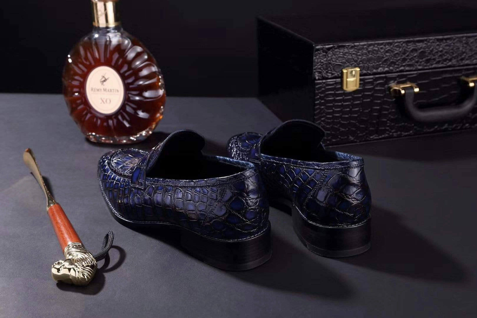 Bally Shoes Loafers Crocodile Shoes Mens Crocodile Leather Penny Loafer Shoes Vintage Blue