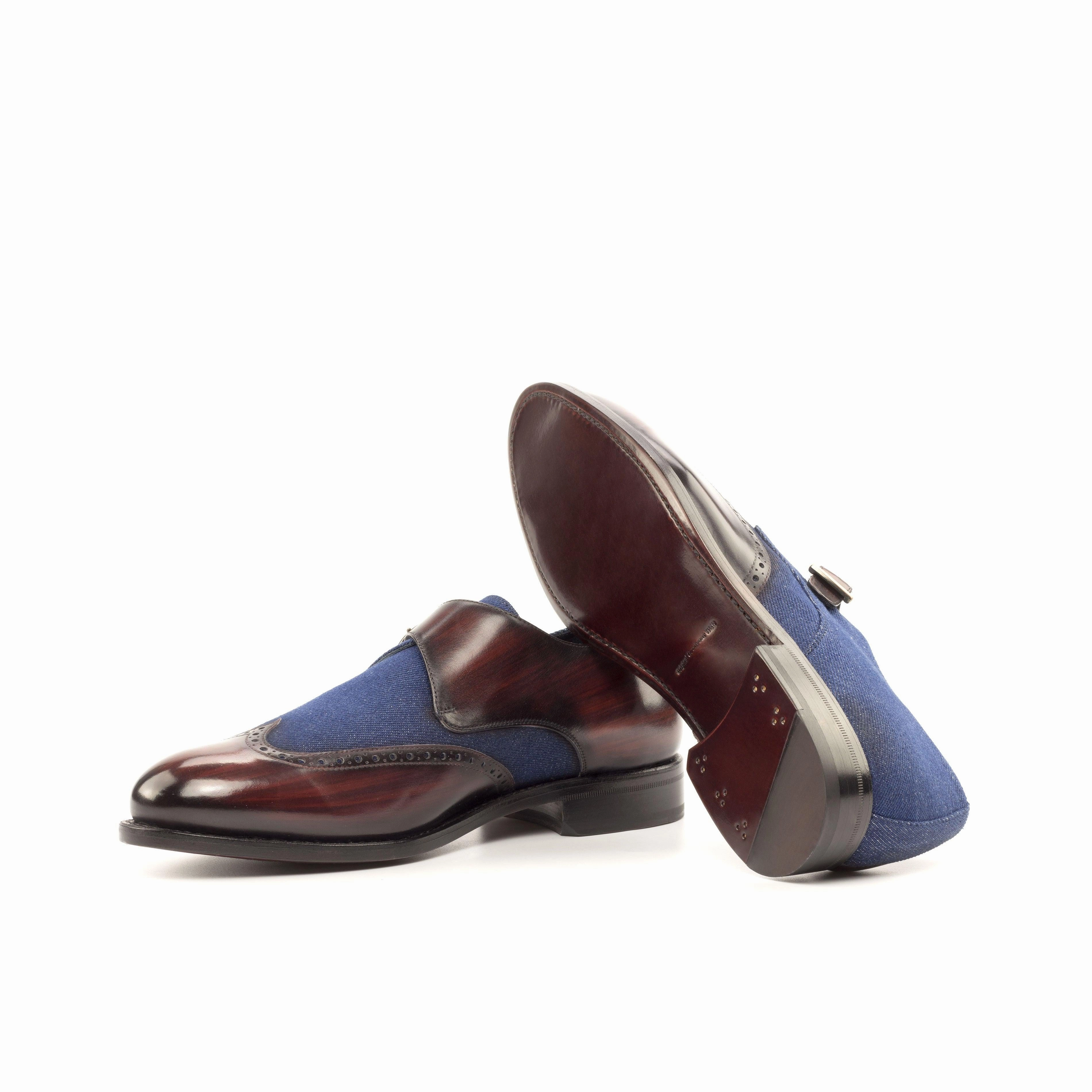 Brogues Menu Jeans Fabric & Burgundy Patina Leather Single Monk