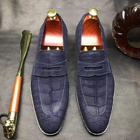 Crocodile Shoes Classic Sanded Genuine Crocodile Leather Slip On loafers driving shoes Blue Union Loafers Stl