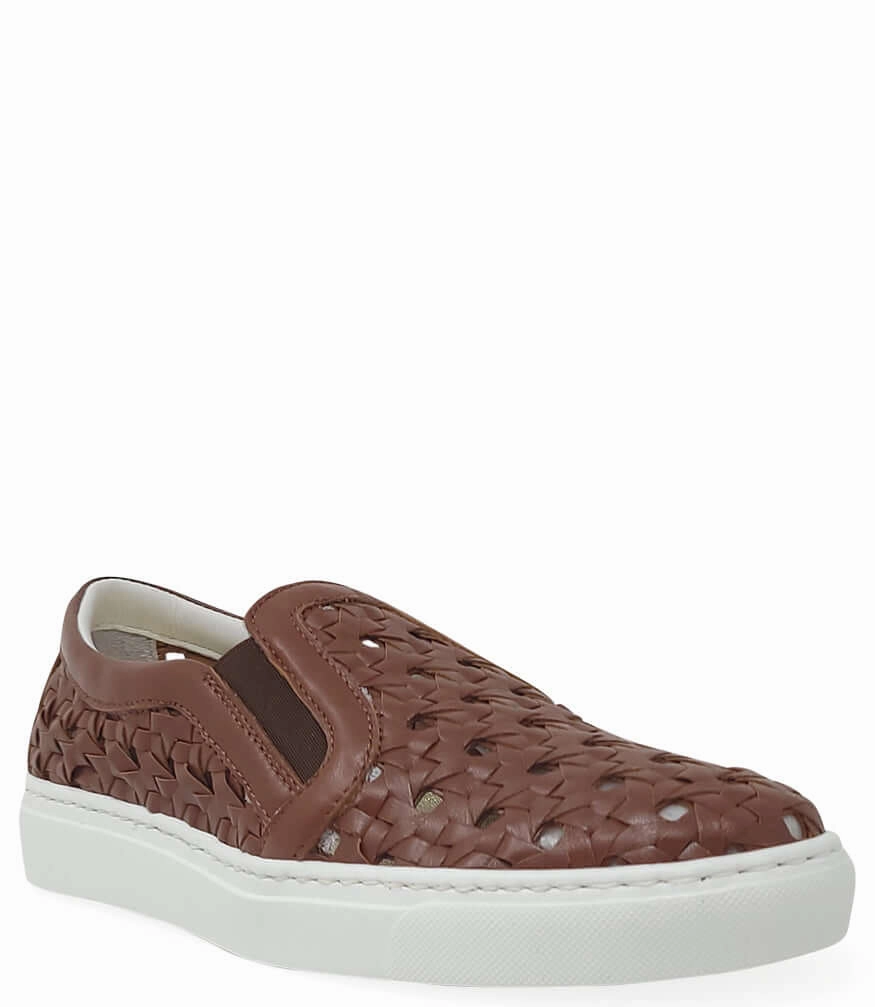 Tan Leather Woven Sneaker Suede Shoes Slip On
