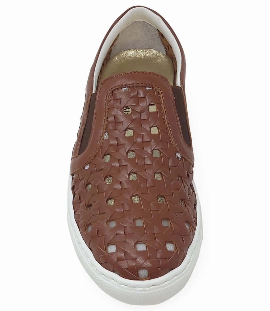 Tan Leather Woven Sneaker Slip On Slip On Sneakers Slip On