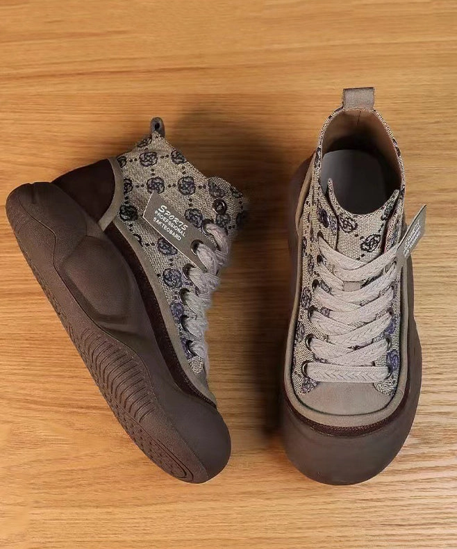 Khaki Casual Canvas Platform Flats Shoes Cross Strap XC1048 Casual Country Shoes