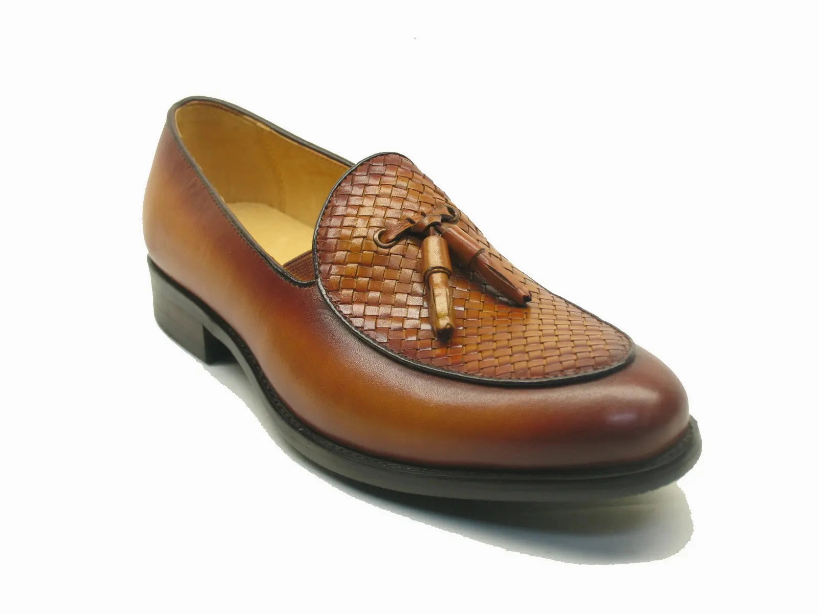 KS708-05 Carrucci Calfskin Woven Tassel Loafers Penny Leather Loafers