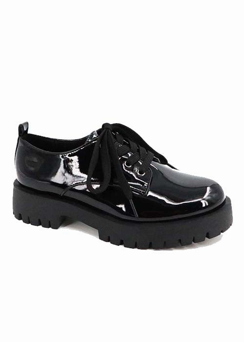 Lace Up Lug Sole Pu Loafer Mary Jane Shoes Look