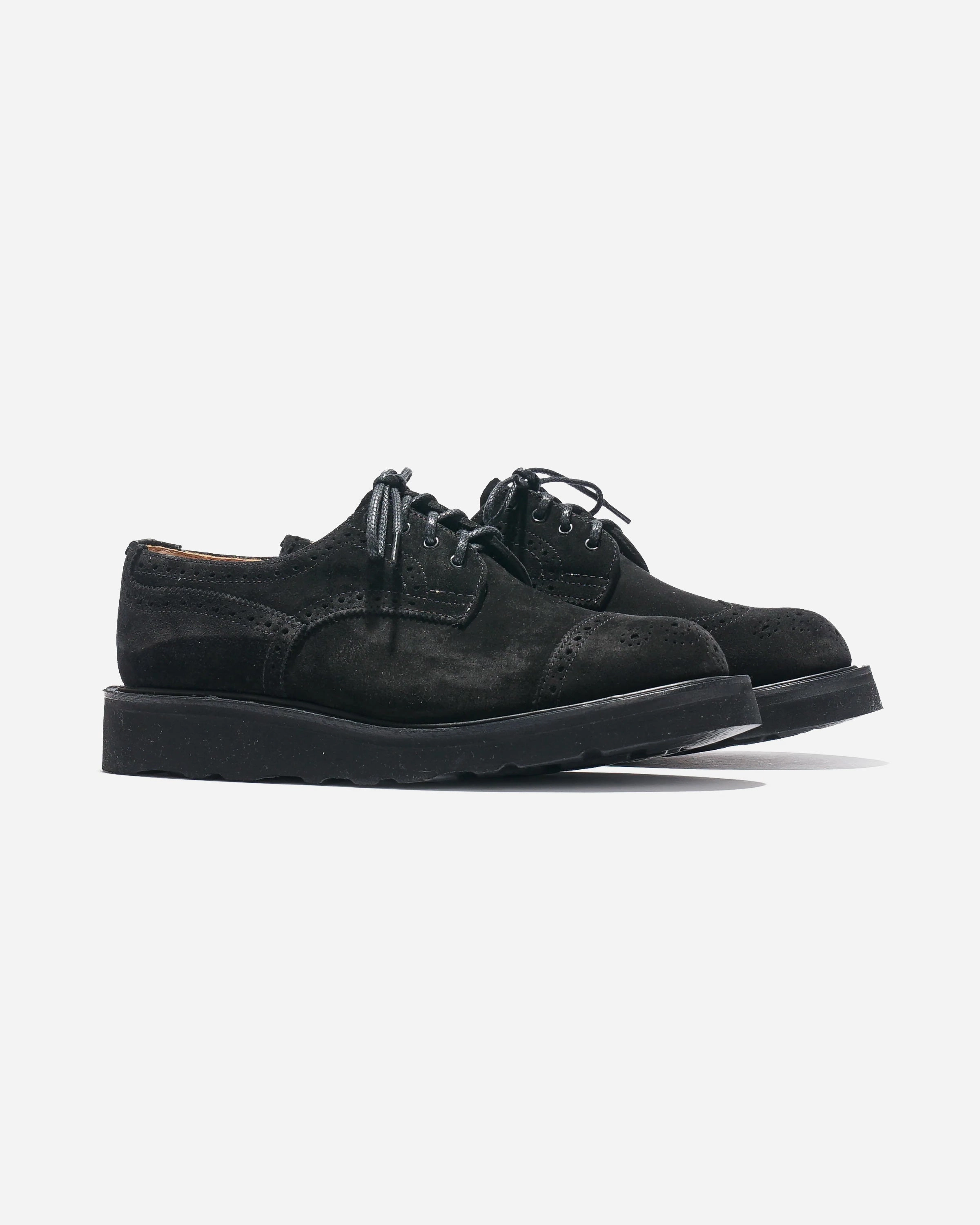 Asymmetric Gibson Brogue  Black Suede Brogues With Tuxedo