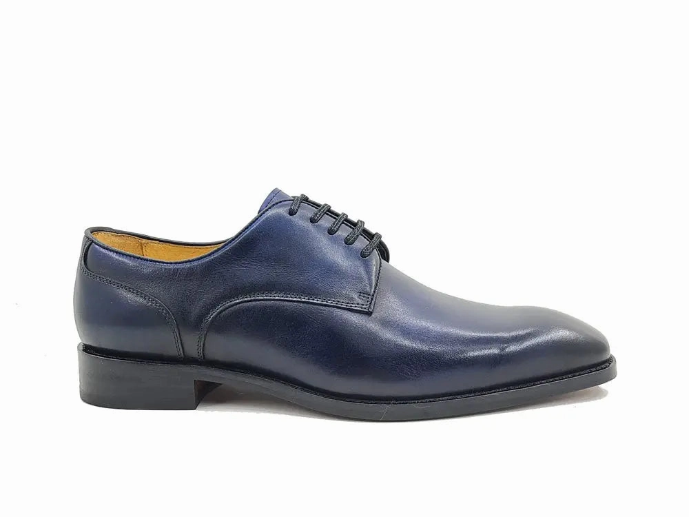 Leather Sole Plain Toe Burnished Blucher T500 Tennis Oxfords