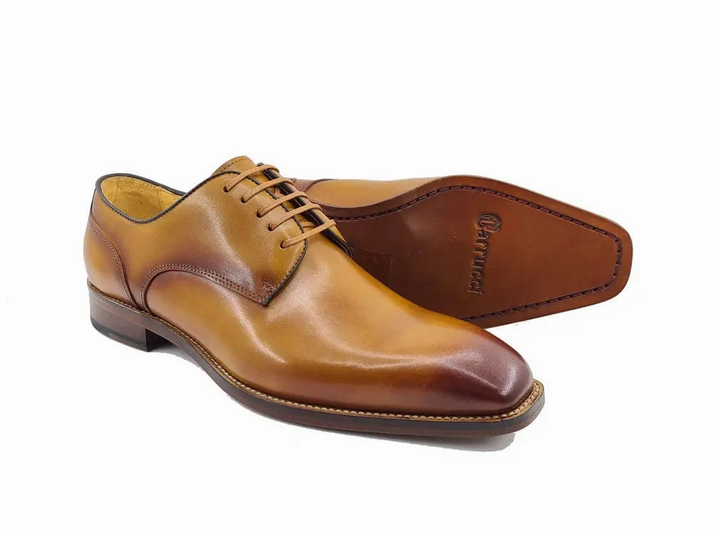 Leather Sole Plain Toe Burnished Blucher Dress Cap Toe Oxfords