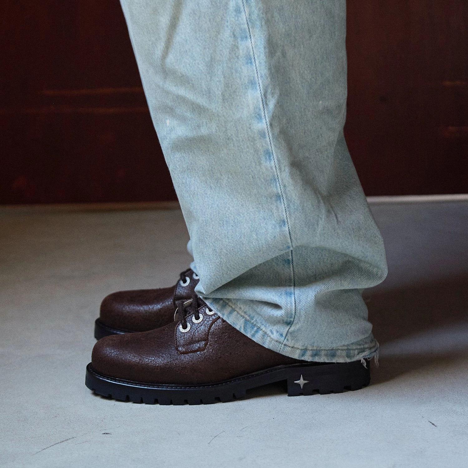 Polished Leather Derby Shoes Lennon Brown Cracked Derby - Men's