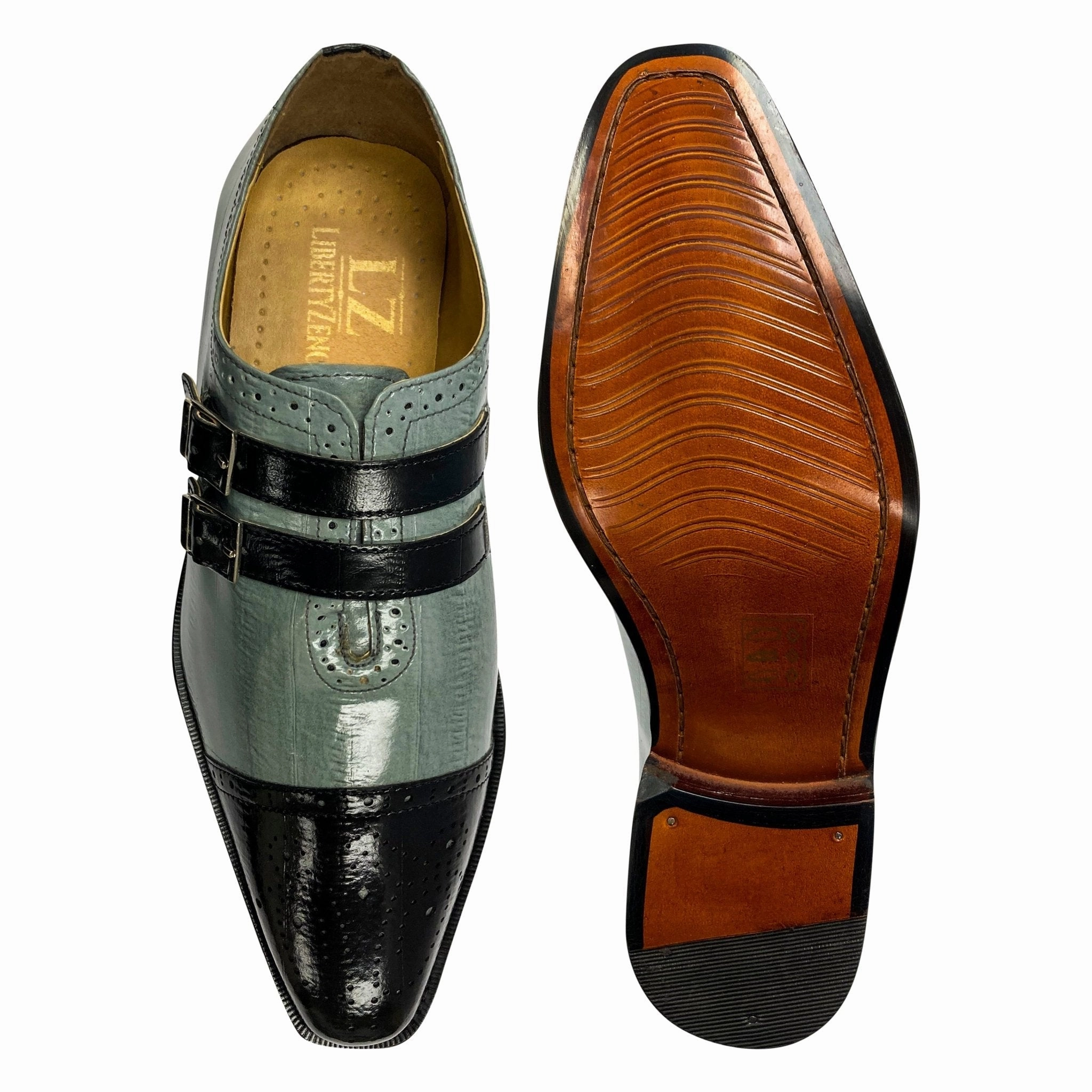 LIBERTYZENO Men's Double Buckle Monk Strap Leather Dress Shoes Brown Brogues