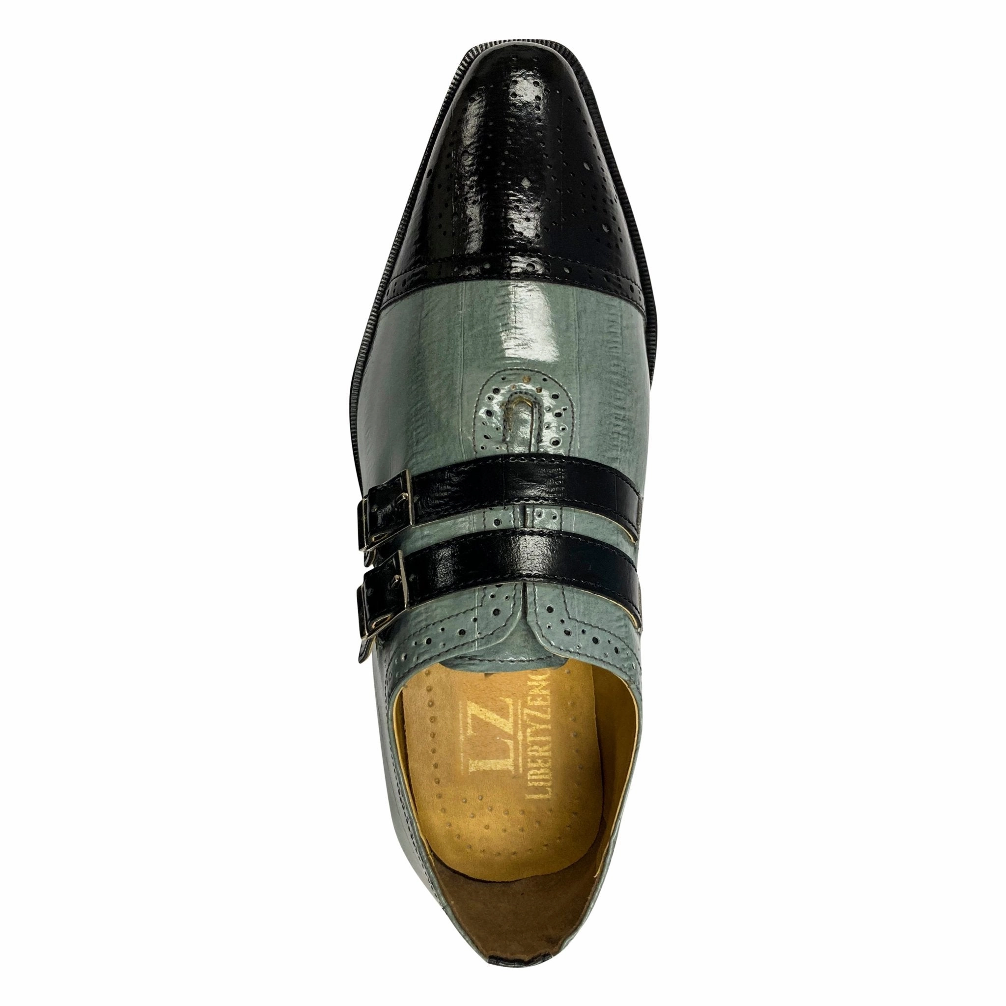 Brown Derby Wingtip Brogues LIBERTYZENO Men's Double Buckle Monk Strap Leather Dress Shoes