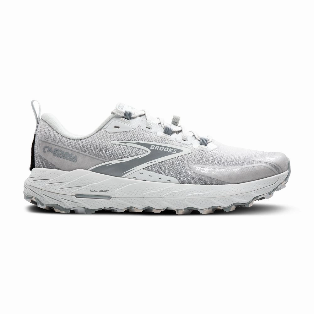 Men's Brooks Cascadia 18, Oyster/Primer Grey/Coconut, 10 D Medium Trail Running Shoes With Spikes