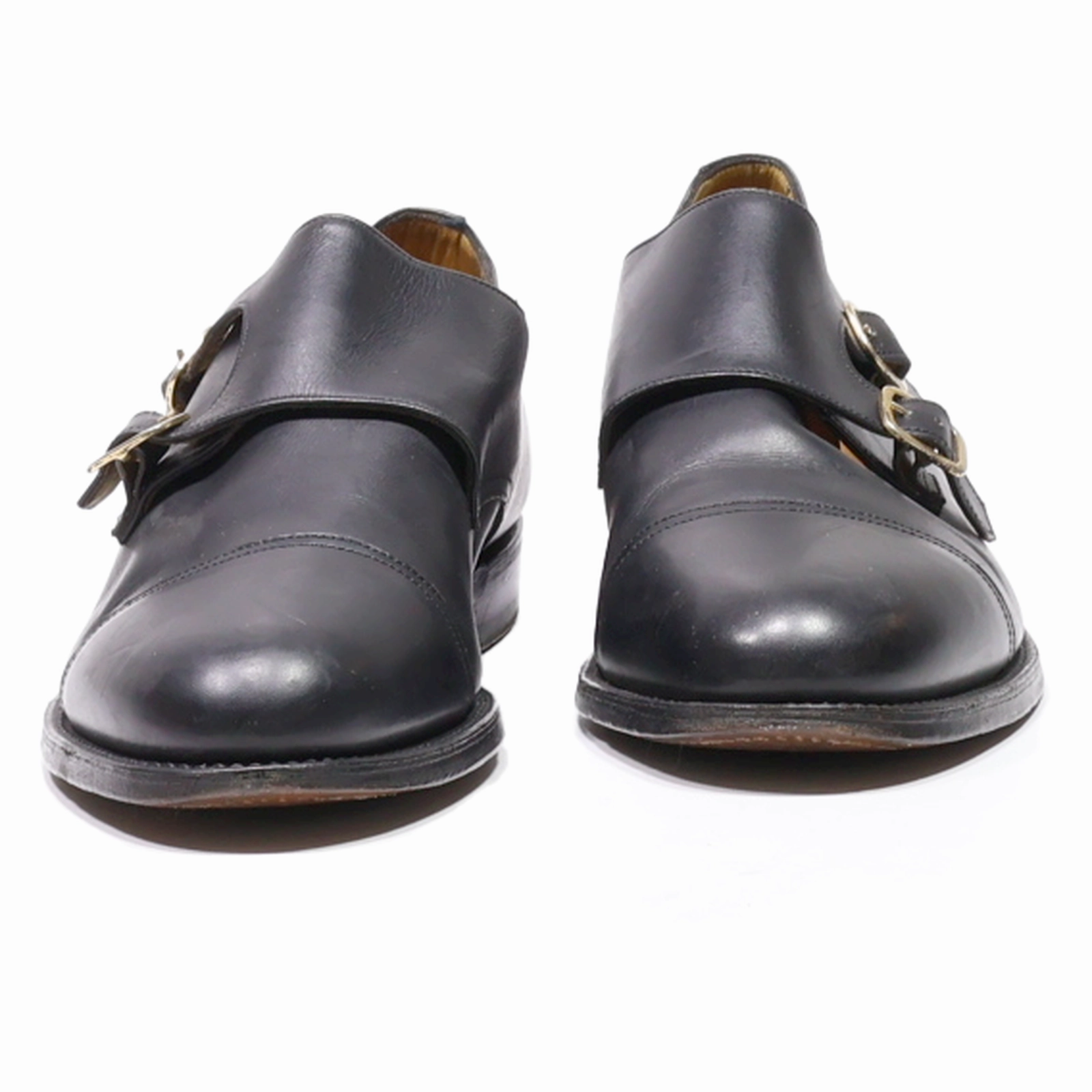 LMLING Monk Shoes Black Leather Mens UK 10 Alfred Brogue Shoe