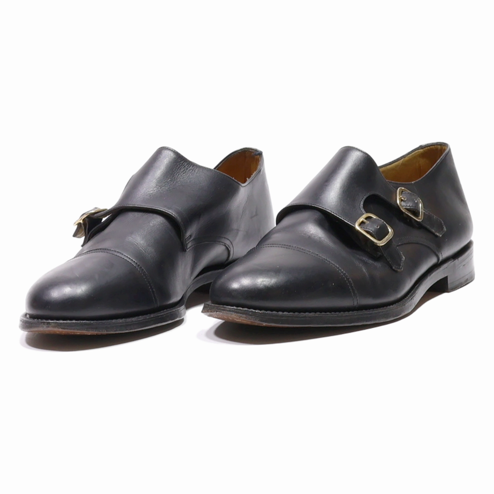 LMLING Monk Shoes Black Leather Mens UK 10 Brown Brogues Uk