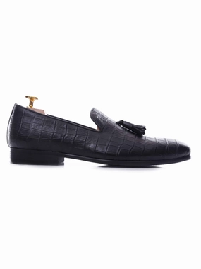 Loafer Slipper - Black Croco Leather Stories Loafers