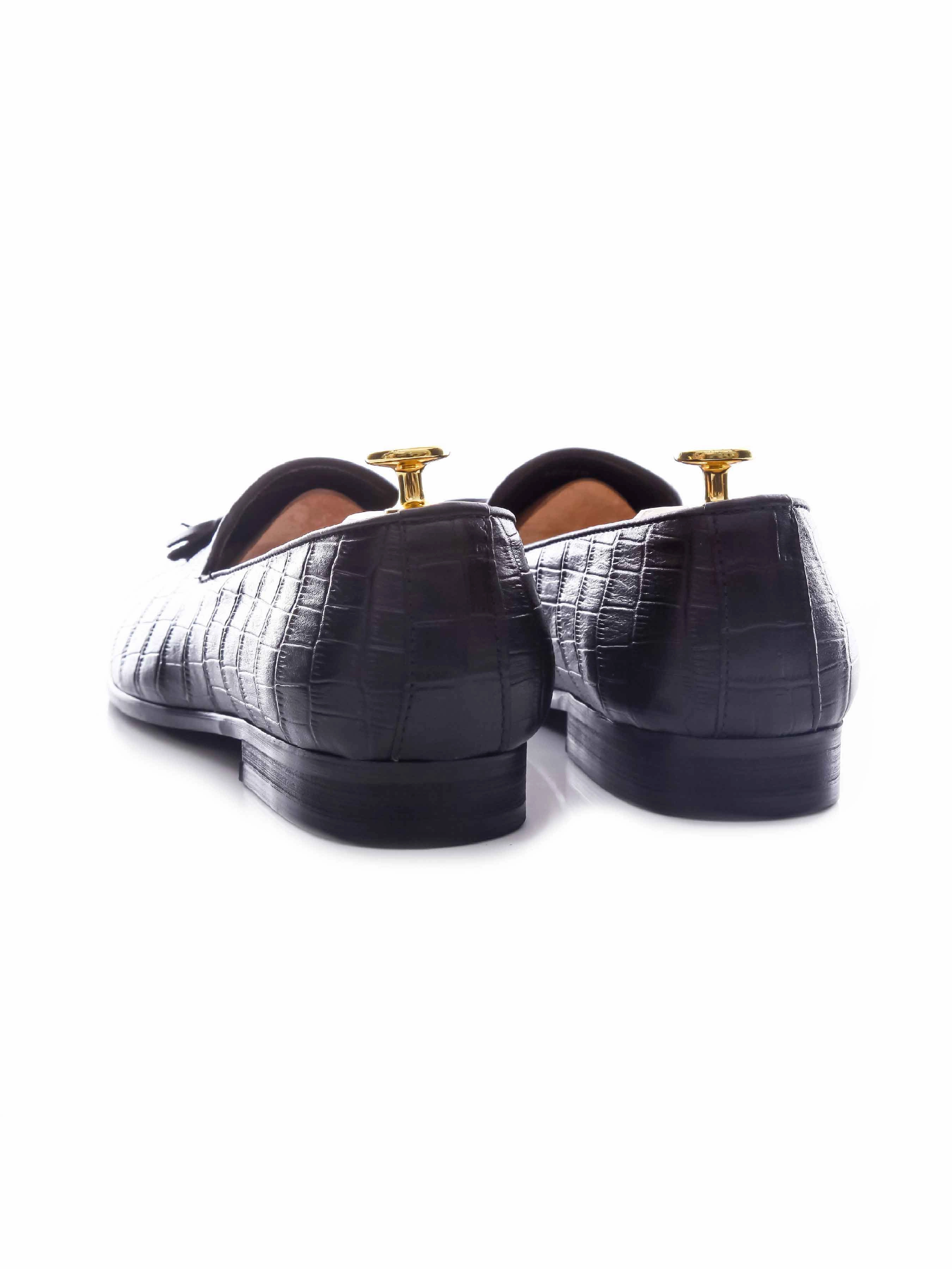 Loafers Narrow Feet Loafer Slipper - Black Croco Leather