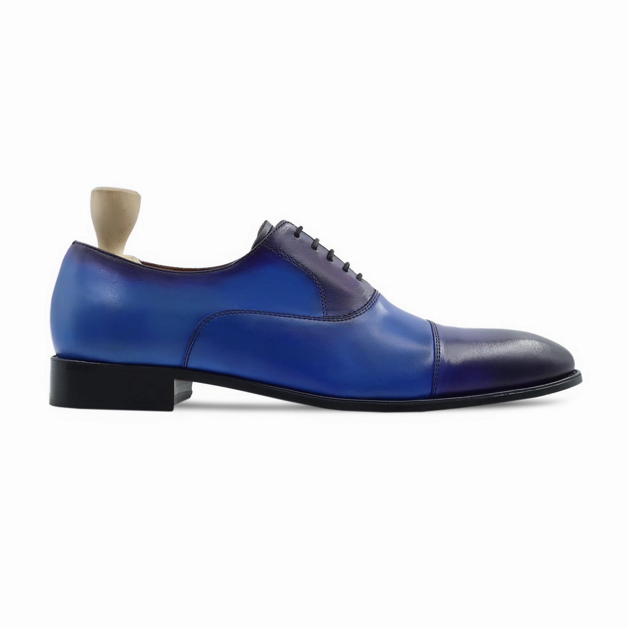 Lobelia - Men's Burnish Blue Calf Leather Oxford Shoe High Heeled Oxfords