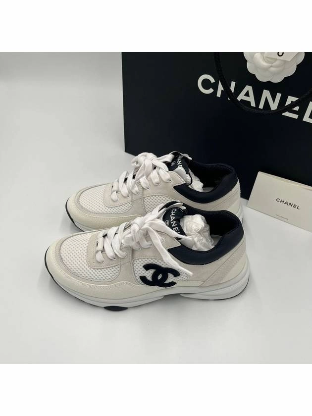 Wide Width Tennis Shoes CC Logo Suede Tennis Low Top Sneakers Black Chanel