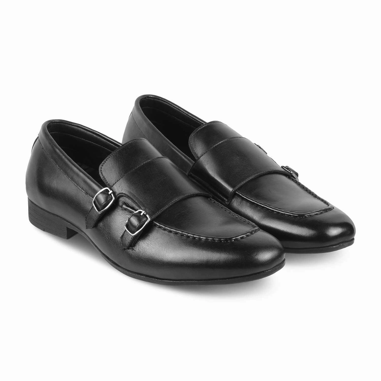 The Bern Black Men's Double Monk Shoes Tresmode Traditional Brogue Shoes