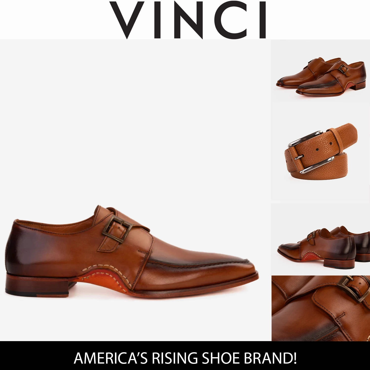 Brogue Pattern Shoes The Hagrid Tan Leather Single Monk Strap Handmade Men Shoe