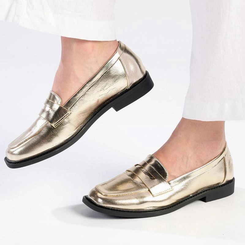 Madison Bliss 3 Loafer With Saddle - Champagne Gold Women Silver Loafers