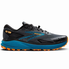 Men's Brooks Divide 5, Ebony/Blue Sapphire/Orange, 12 D Medium Best Trail Running Wet Rock