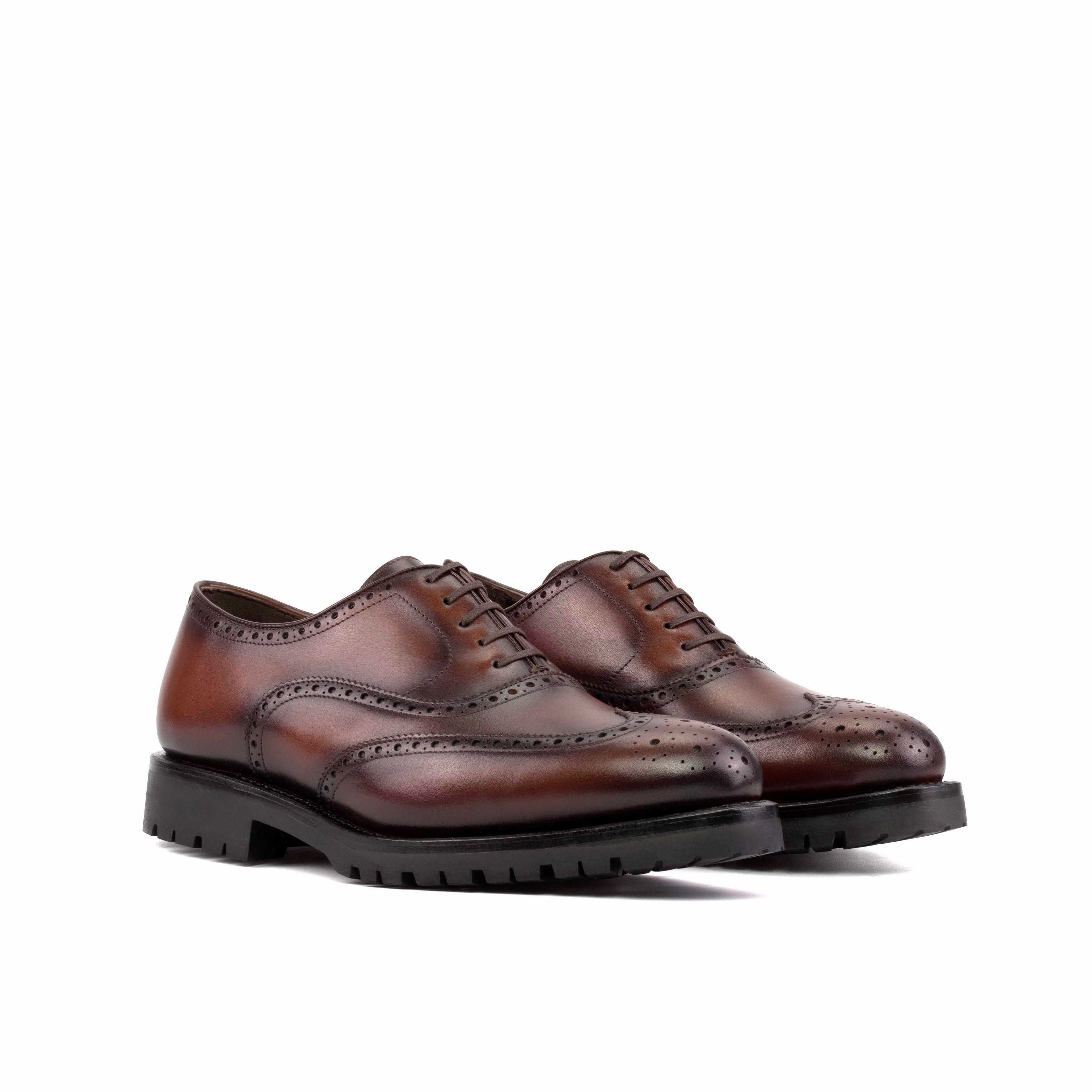 Medium Brown Calf Leather Wingtip Brogue Flat Brogues Shoes