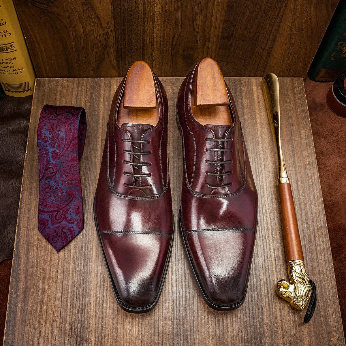Rubber Sole Oxford Shoes Men Classic Cowhide Solid Handmade Oxford Shoes
