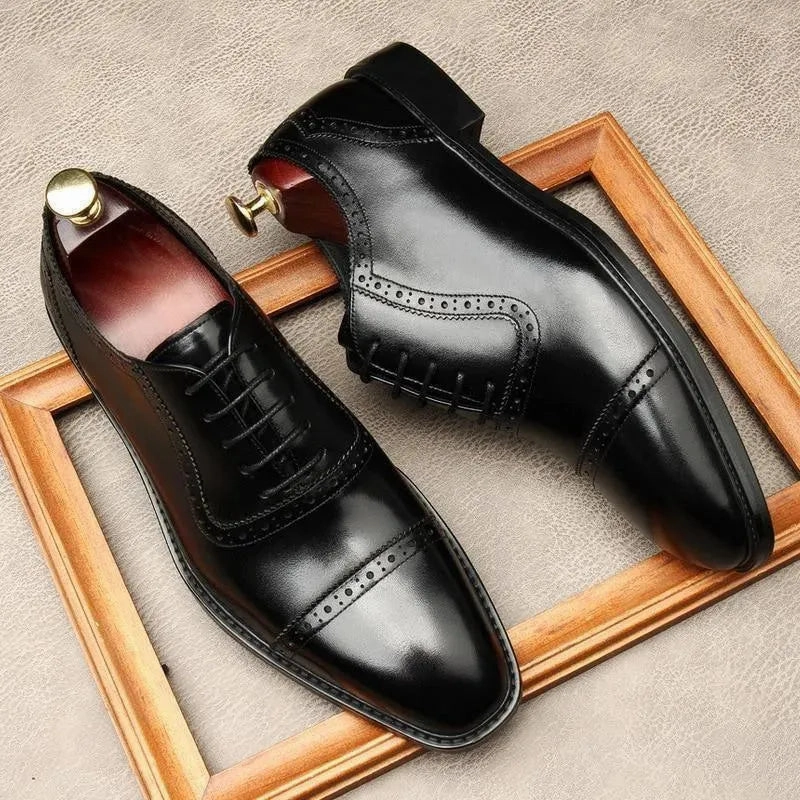 Men  Dress Shoes -  Russo Luxurious Oxford Shoes Perforated Plain Toe Oxfords