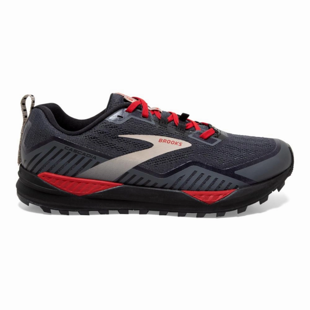 Men's Brooks Cascadia 15 GTX, Black/Ebony/Red, 8 D Medium Brake Shoes Trailer