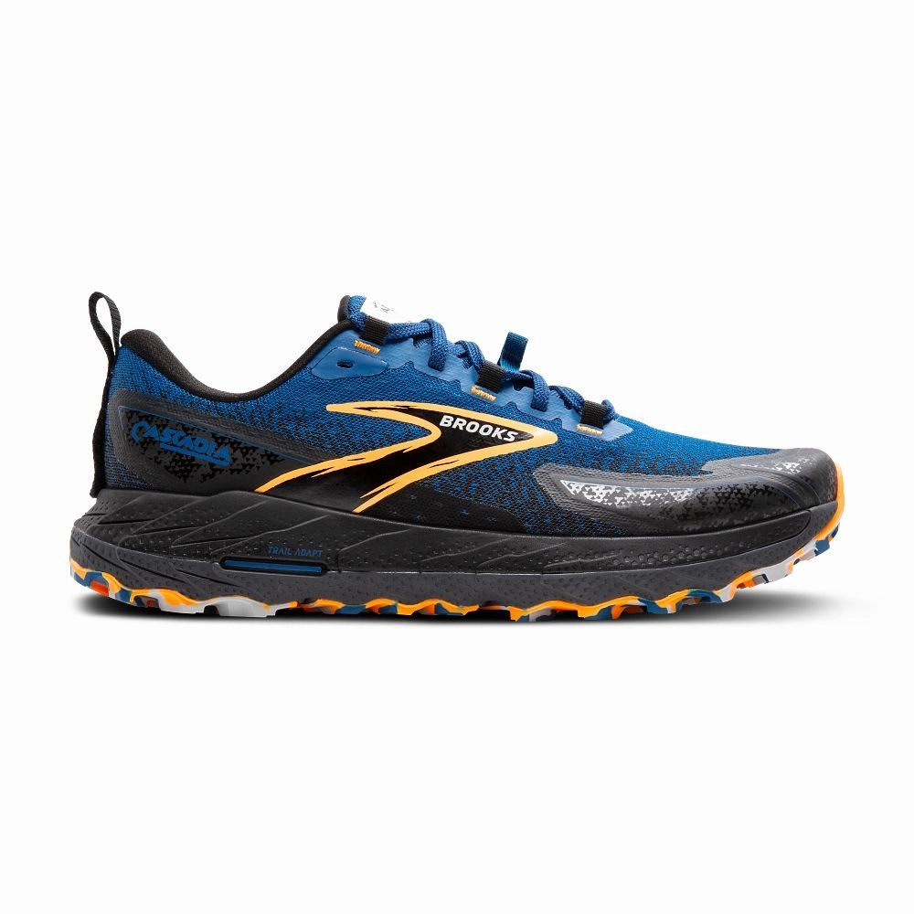 Men's Brooks Cascadia 18, Blue Sapphire/Black/Orange, 10.5 D Medium Ems Trail Running Shoes