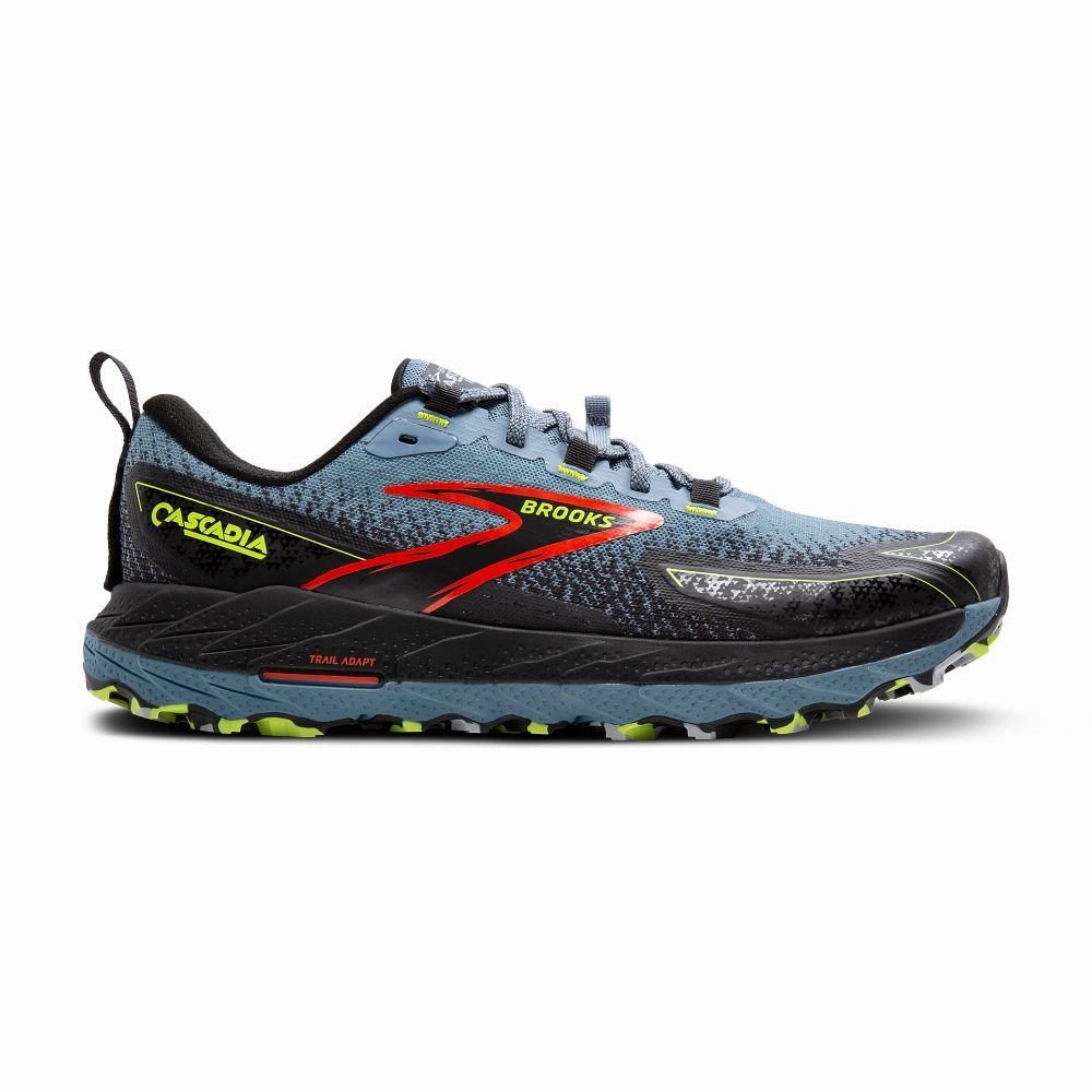 Men's Brooks Cascadia 18, Citadel/Ebony/Lime, 12.5 2E Wide Lightweight Trail Shoe