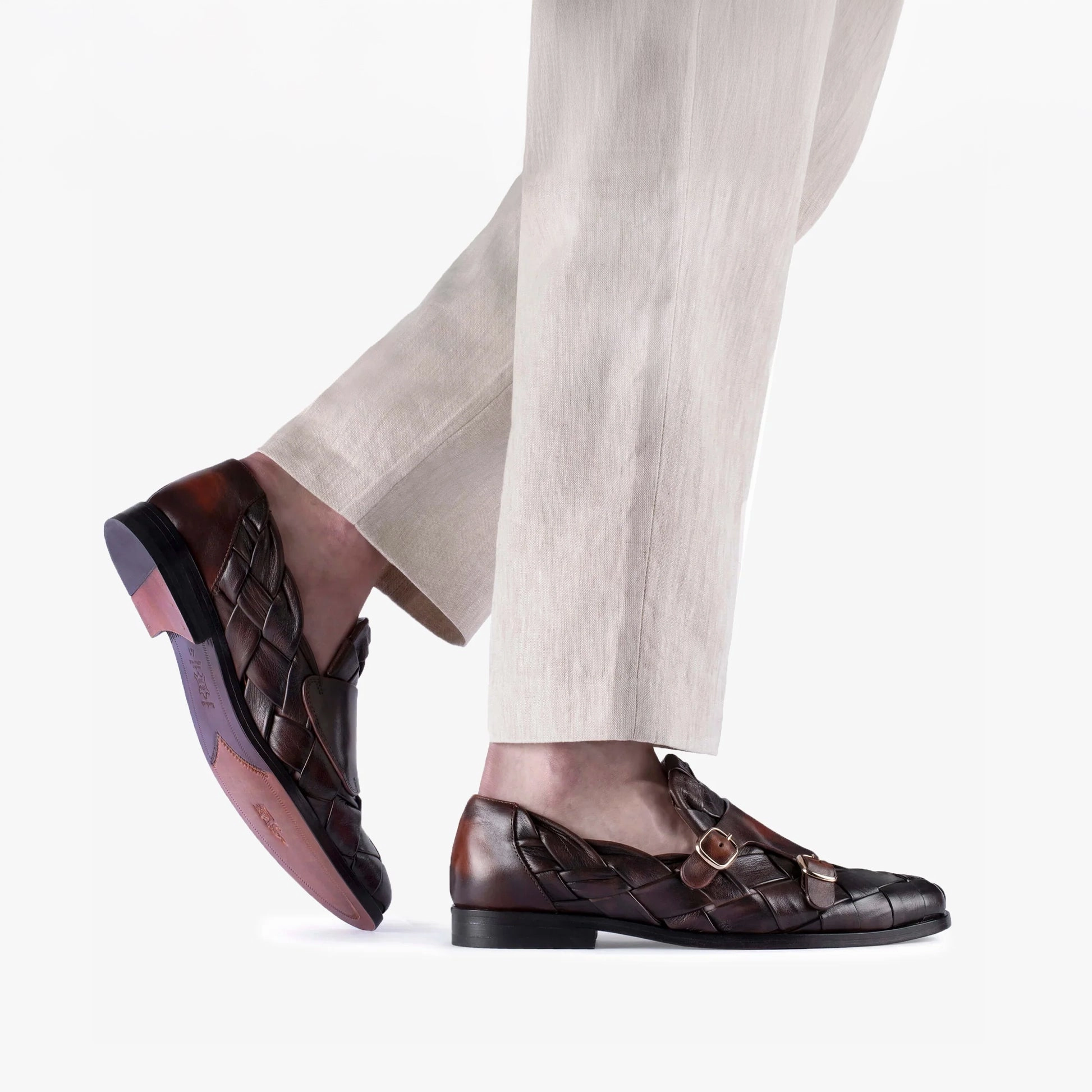 Men's Dark Brown Woven Double Monk Strap Jeffery West Brogue Boots