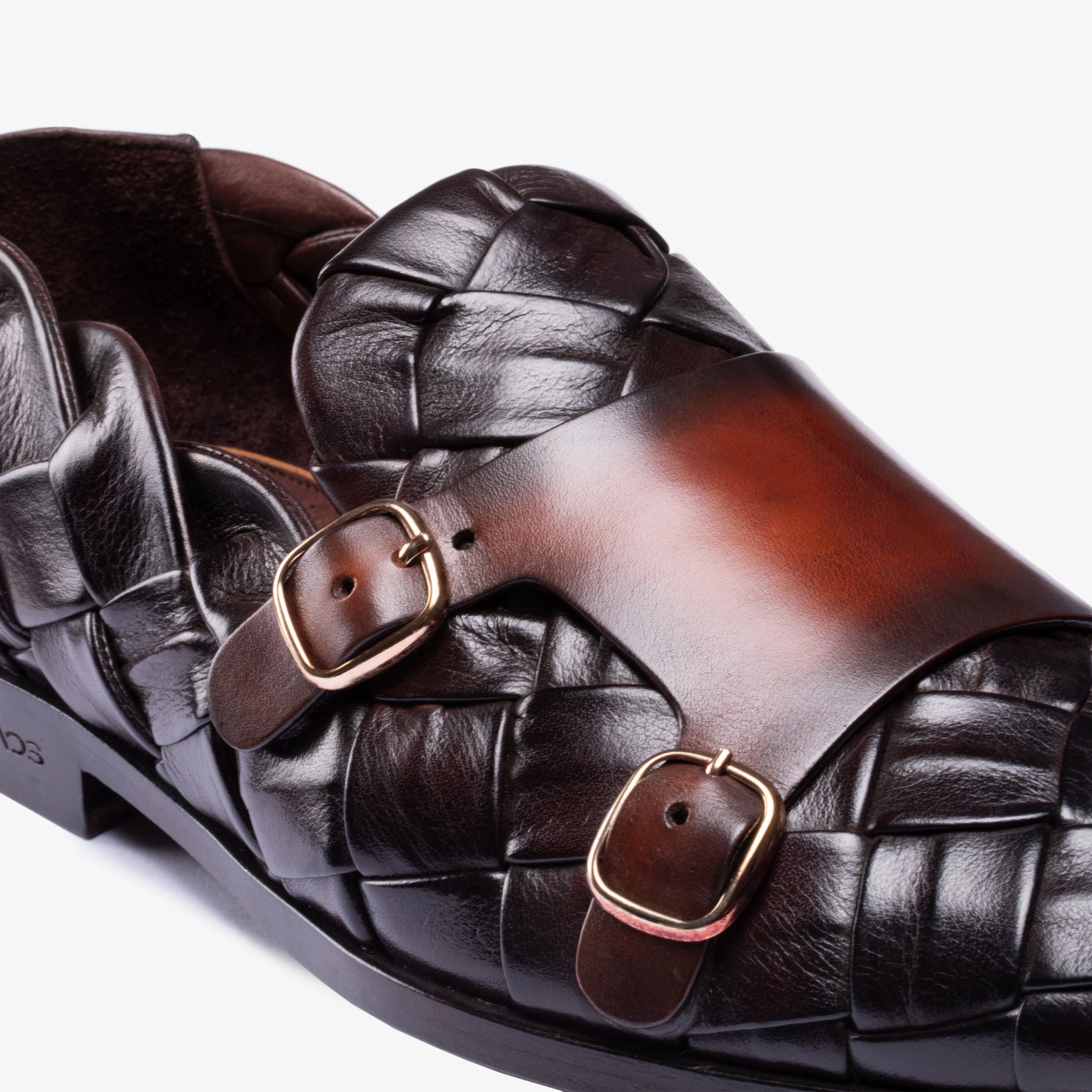 Men's Dark Brown Woven Double Monk Strap Rogue With A Brogue