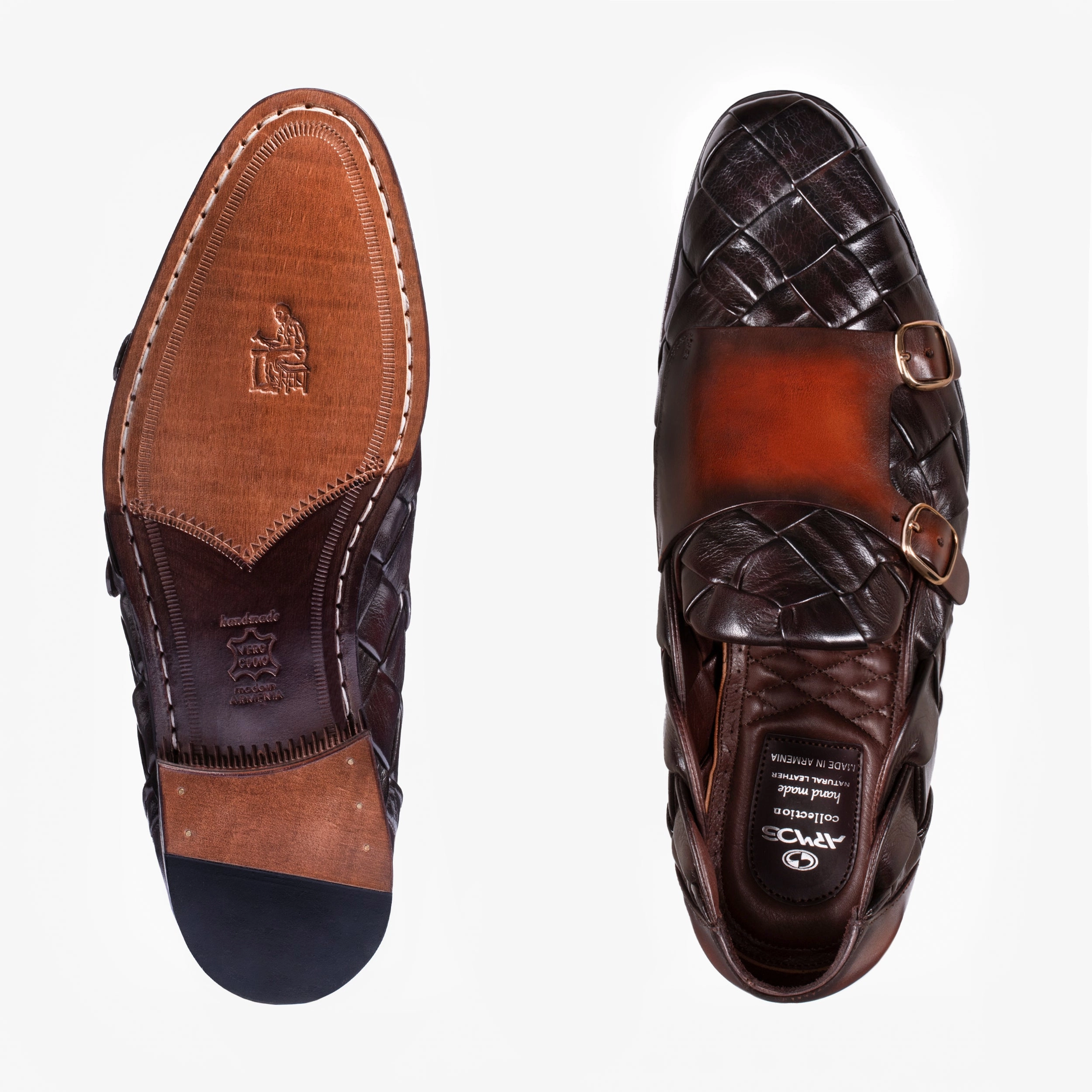 Irish Brogues Men's Dark Brown Woven Double Monk Strap