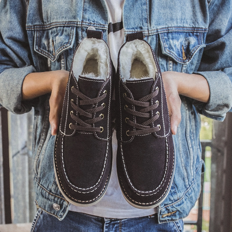 Lands End Snow Flurry Boots Men Winter Cowhide Wool Ankle Snow Boots