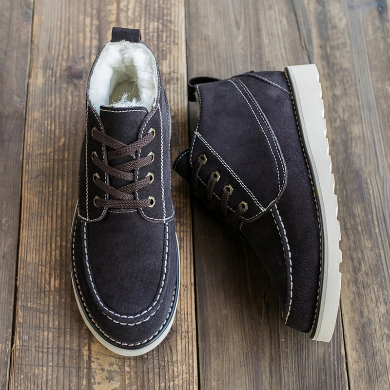 Super Cute Snow Boots Men Winter Cowhide Wool Ankle Snow Boots