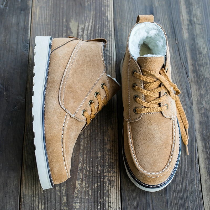 Men Winter Cowhide Wool Ankle Snow Boots Snow Boot Spikes