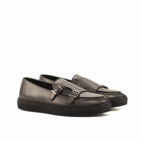 Chelsea Boots Or Brogues Grey Painted Calf Double-Monk Sneakers