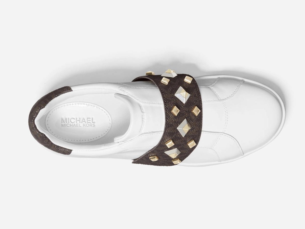 MICHAEL KORS Kenna Leather Studded Logo Sneaker Slip On Steel Toe Shoes