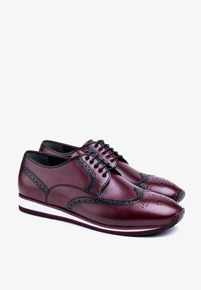Flow Athletic Lace Up Shoes Milan Derby Sneaker Burgundy Leather Brogue Detailing