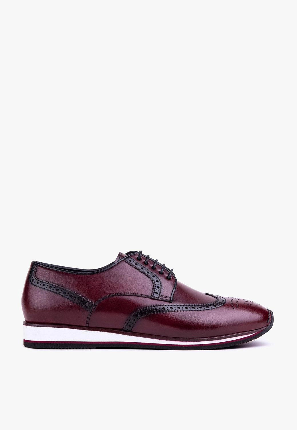 Casual Lace Up Shoe Milan Derby Sneaker Burgundy Leather Brogue Detailing