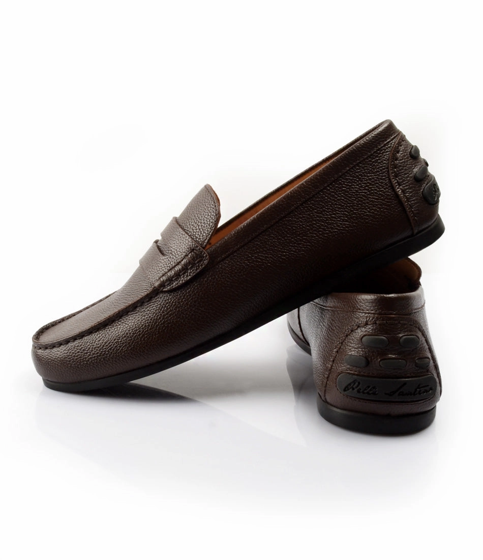 Fred V Brogue Boot Milled Penny Driving Loafer - Brown